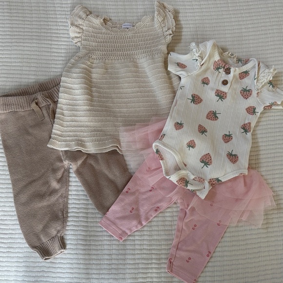 Carter's Other - Carter’s Knitted Dress and Strawberry Print Onesie Outfit Bundle. Size 3 months